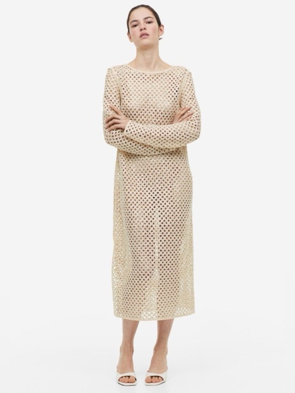SEQUINED HOLE-KNIT DRESS